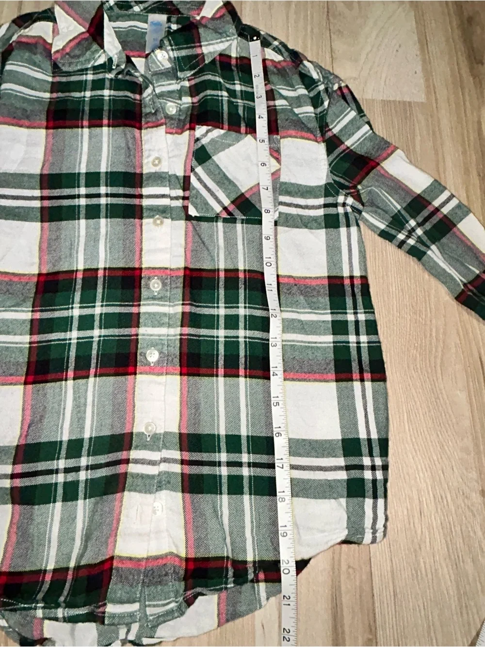 Justice Green & White Plaid Button-Down Shirt with Red Accents